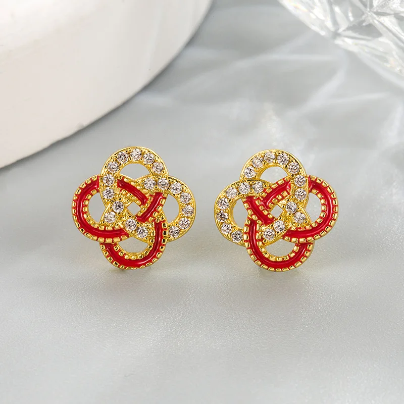 

Новый Шарм, китайский красный, серьги-гвоздики с бриллиантами, изысканное новогоднее благословение для женщин, женские вечерние ювелирные аксессуары, подарок