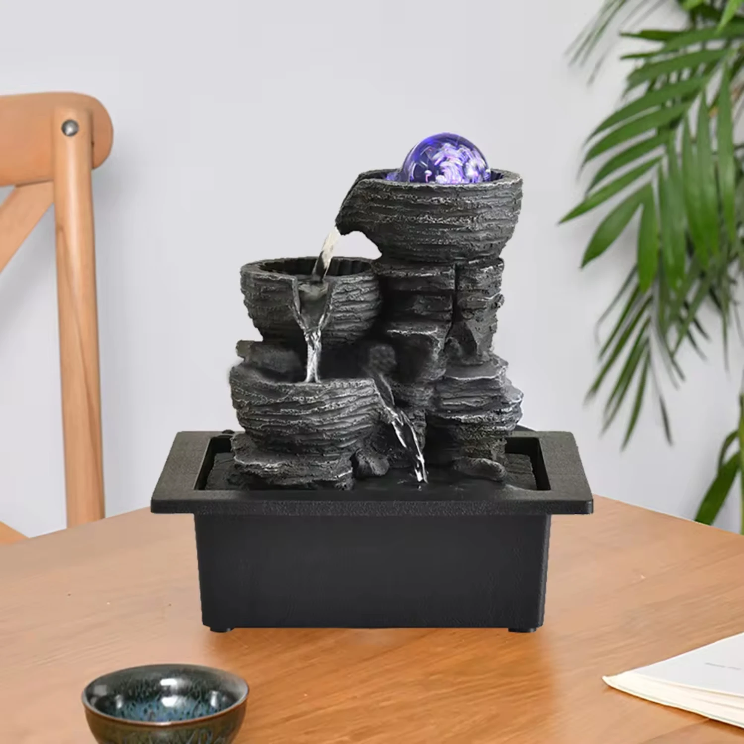 

3tiers Relaxation Desktop Waterfall Fountain Cascading Water Feature Easy to Install Modern Decor Accessory