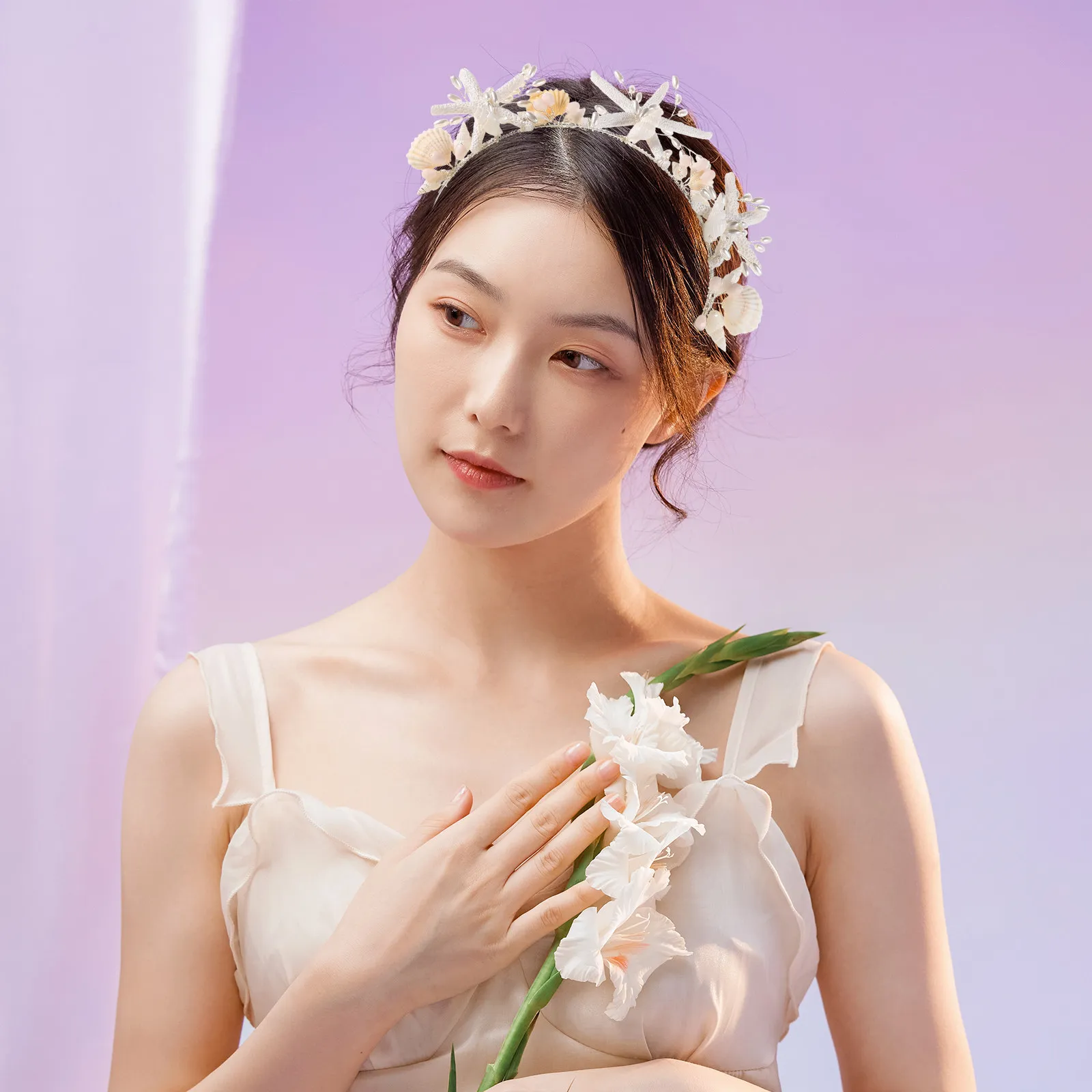 

Elegant Silver Pearl Seashell Headband Mermaid Crown Bridal Wedding Hair Accessory for Beach Formal Events Women Girls