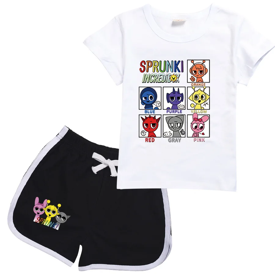 Sprunki Cartoon Clothes for Kids Summer Clothing Set for Boys and Girls Sports Suit T Shirt and Pants Baby Outfits Pajamas Best