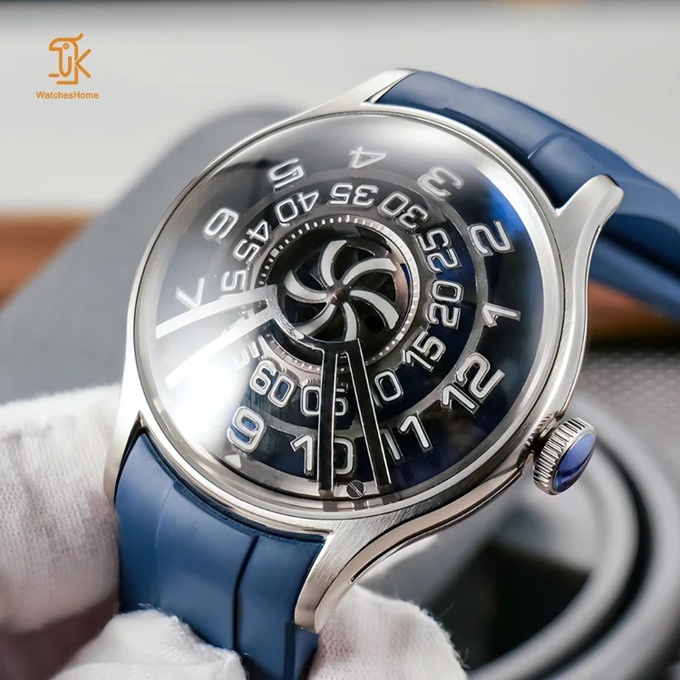 Custom Unique Personalized Limunous Dome Watch Luxury Center Seconds Rotating Automatic Movement Mechanical Watches Factory