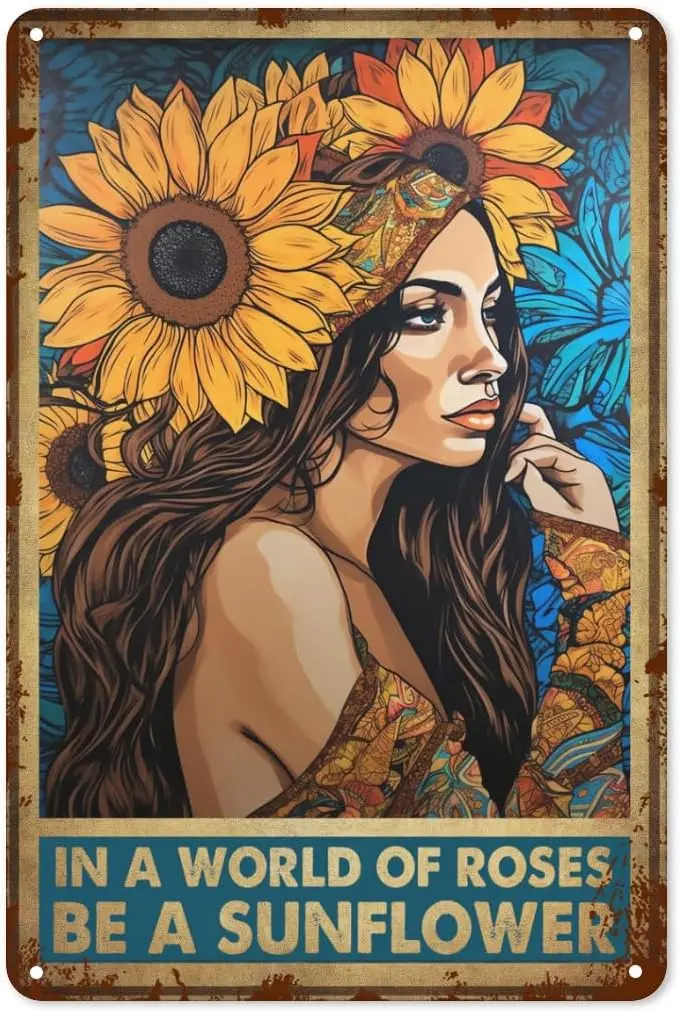 Hippie Metal Tin Sign Funny Vintage Wall Decor For Home Office Colorful Retro Flower Power Plaque 8 X 12 Inch sign