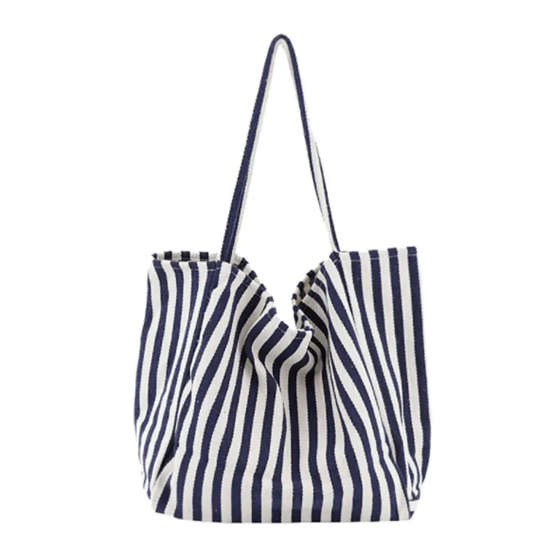 2022 Fashion Ladies Classic Striped Canvas Handbag Large Capacity Shoulder Bag for Female Simple Beach Casual Totes Shopping Bag