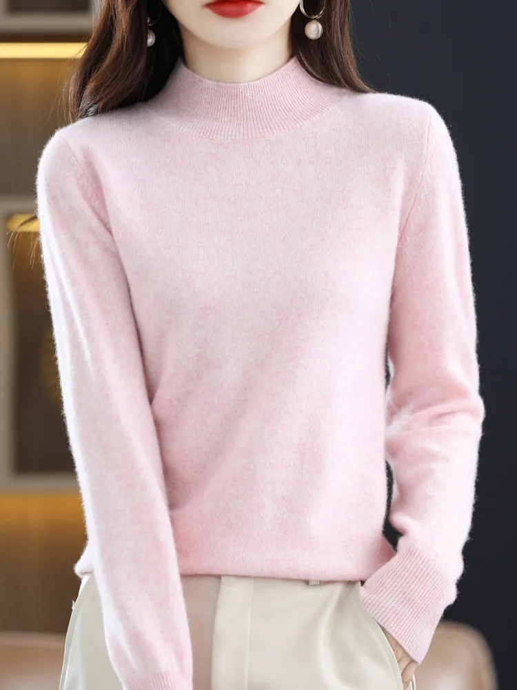 RONGYI 100%Pure Wool Half-neck Pullover Autumn /Winter Cashmere Sweater Woman Casual Knitted Tops Female Jacket 19 Colors S-XXXL