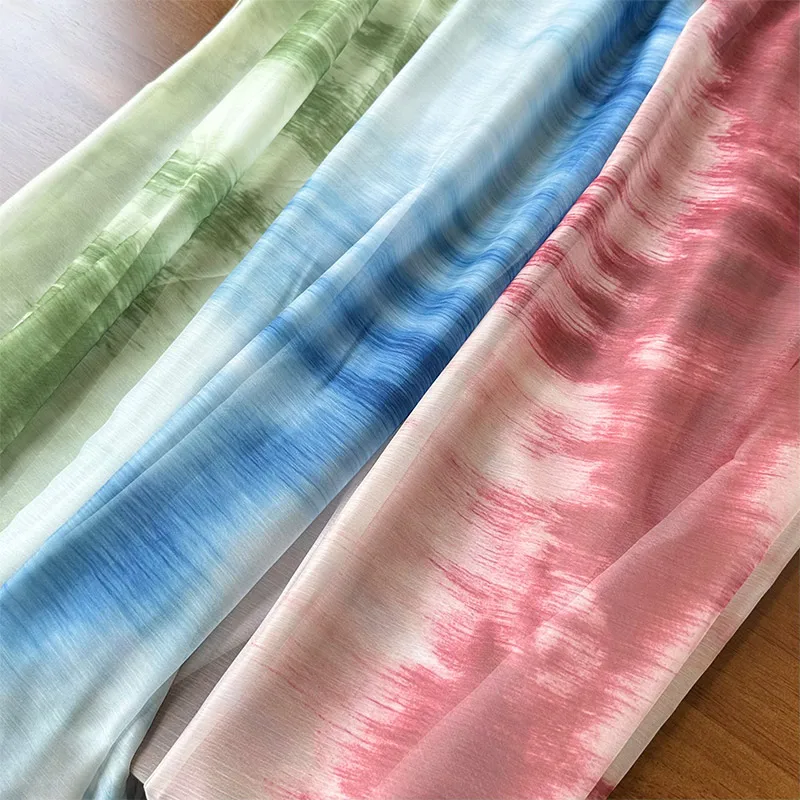 Tie-dye Gradient Color Printed Cloth Imitation Tencel Crepe Fabric Ring Wedding Decoration Gauze Skirt Fabric