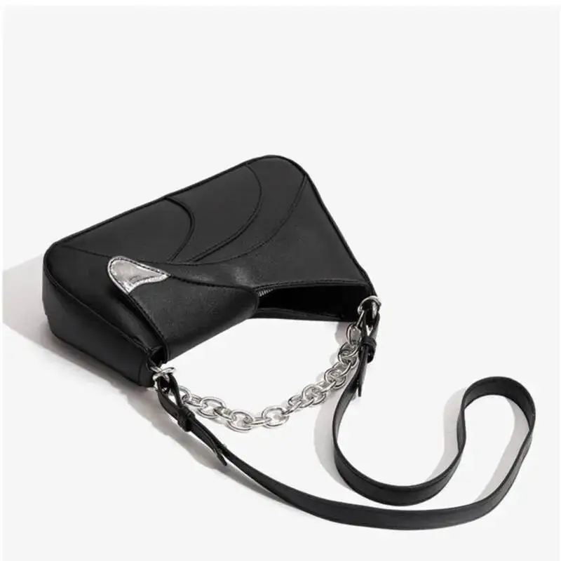 Bloom High Street Black Shoulder Bags Purse Women Hot Girls Irregular Chain Y2k Handbag Female Fashionable Crossbody Bag Сумка