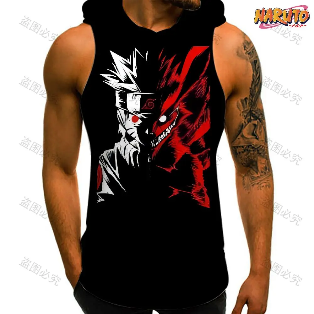 

Hooded Vest Men's Clothes High Quality Naruto Gym Clothing Streetwear T-shirts New Anime Bodybuilding Sleeveless Essentials 2024