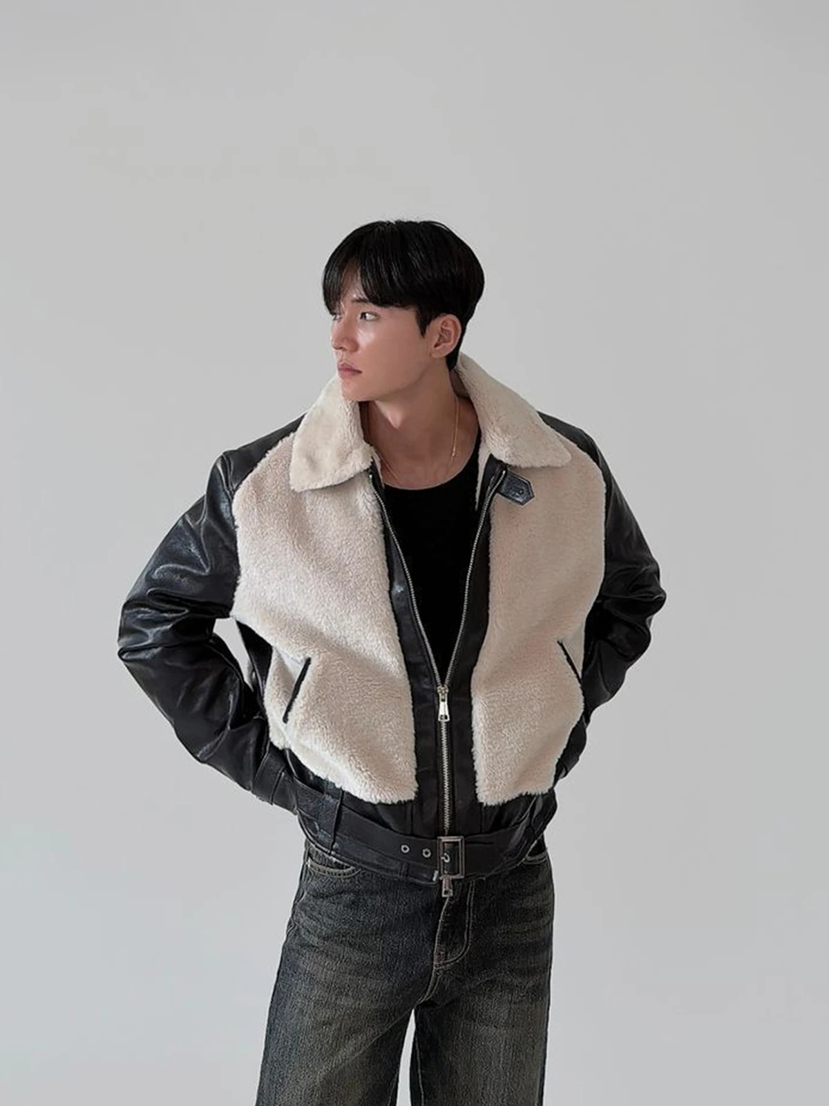 

Утепленная кожаная куртка с меховыми вставками для мужчин, зимнее хлопковое пальто в американском ретро-стиле, теплое молодежное свободное пальто с длинными рукавами на молнии