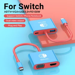 Nintendo Switch/OLED Switch Docking hub Portable TV Dock with 4K HDMI VGA USB 3.0 Port and USB C Charging for Nintendo Switch