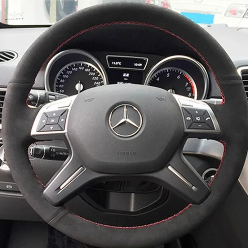 

For Mercedes Benz C180 C200 C260 E200 E260 ML320 ML360 ML400 Hand-stitch non-slip Genuine Leather suede car Steering Wheel Cover