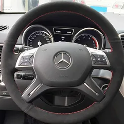For Mercedes Benz C180 C200 C260 E200 E260 ML320 ML360 ML400 Hand-stitch non-slip Genuine Leather suede car Steering Wheel Cover