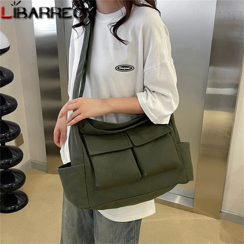 

Solid Color Large Capacity Ladies Shoulder Bag Fashion Ladies Student Bag New High Quality Canvas Women Crossbody Bags Sac Femme