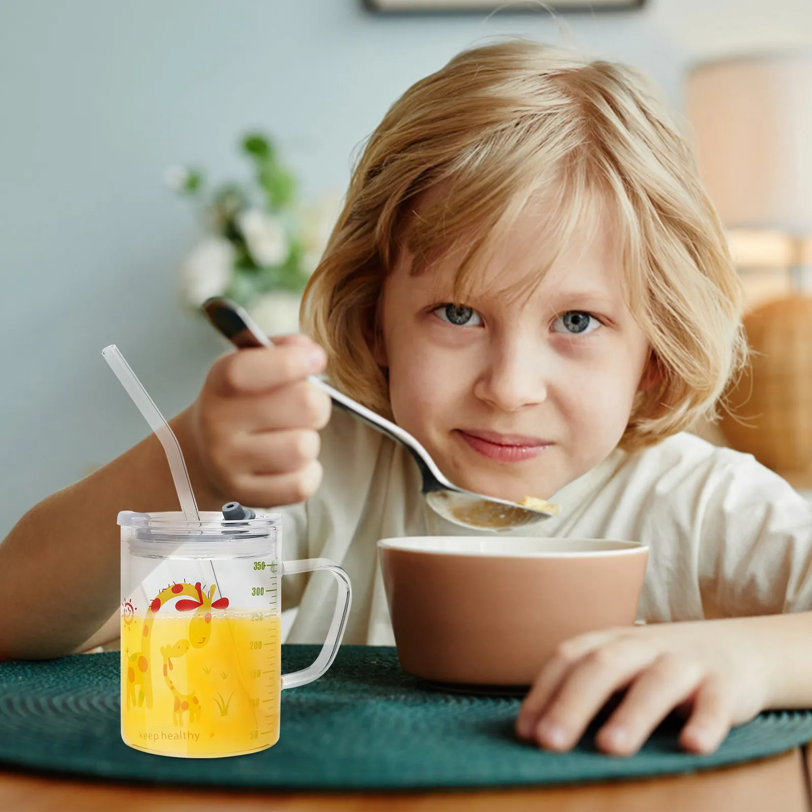 

Cups with Straws Glass Milk Bottles Scale Childrens Tumbler Lid for Kids Mug Lids