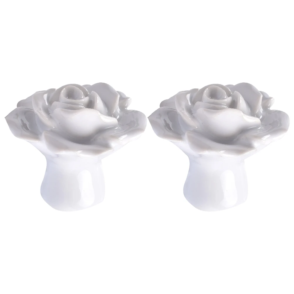 

2 Pcs Cupboard Rose Ceramic Handle Decorative Cabinet Handles Drawer Knobs Floral