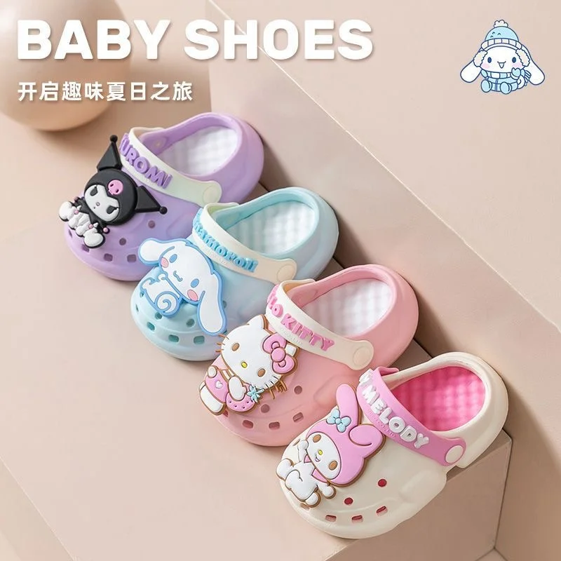 Kawaii Sanrio Children Slippers Hello Kitty Cinnamoroll Cartoon Anime Cute Home Bathroom Bathing Anti-Slip Sandal Kids Toys Girl