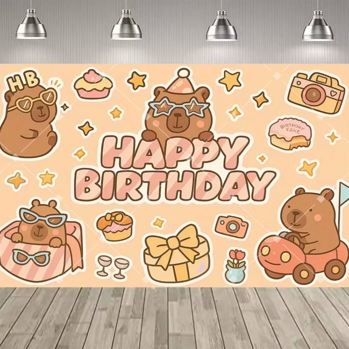 Niedliches Capybara-Meerschweinchen-Themen-Party-Hintergrundbild, Buntes Ballon-Kuchen-Druck-Banner für Kindergeburtstags-Partydekorationen, Poster – Detail 4