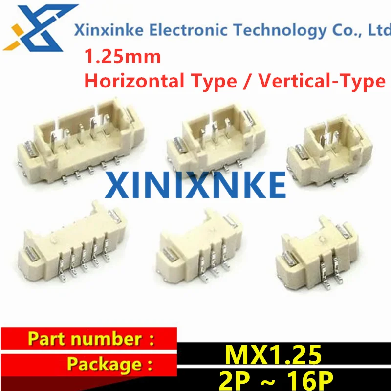 40PCS 1.25mm Horizontal-Type MX1.25 Vertical Type Connector Socket 2P 3P 4P 5P 6P 2P-16P