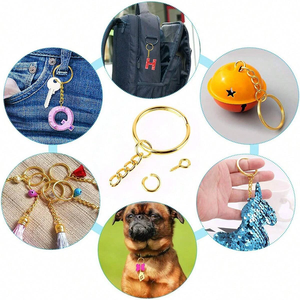 200PCS DIY Iron Keychains With Split Ring Link Silver Gold Color Pendants Holder Rings DIY Key Chains Making - view 3