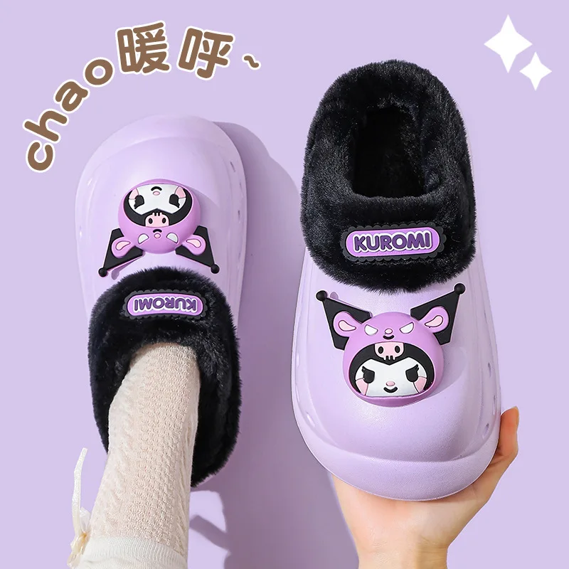 

Аниме «Hello Kitty», осенне-зимние хлопковые тапочки My Melody Cinnamoroll, Нескользящие плюшевые тапочки с героями мультфильмов, теплые тапочки Kuromi, подарок