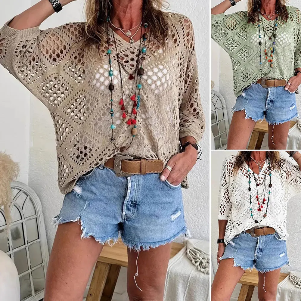 

MiaMuse Boutique Women's Smock Summer Basics K-Fashion Solid Color Ventilate Batwing Sleeve Round Neck Vacation Smock