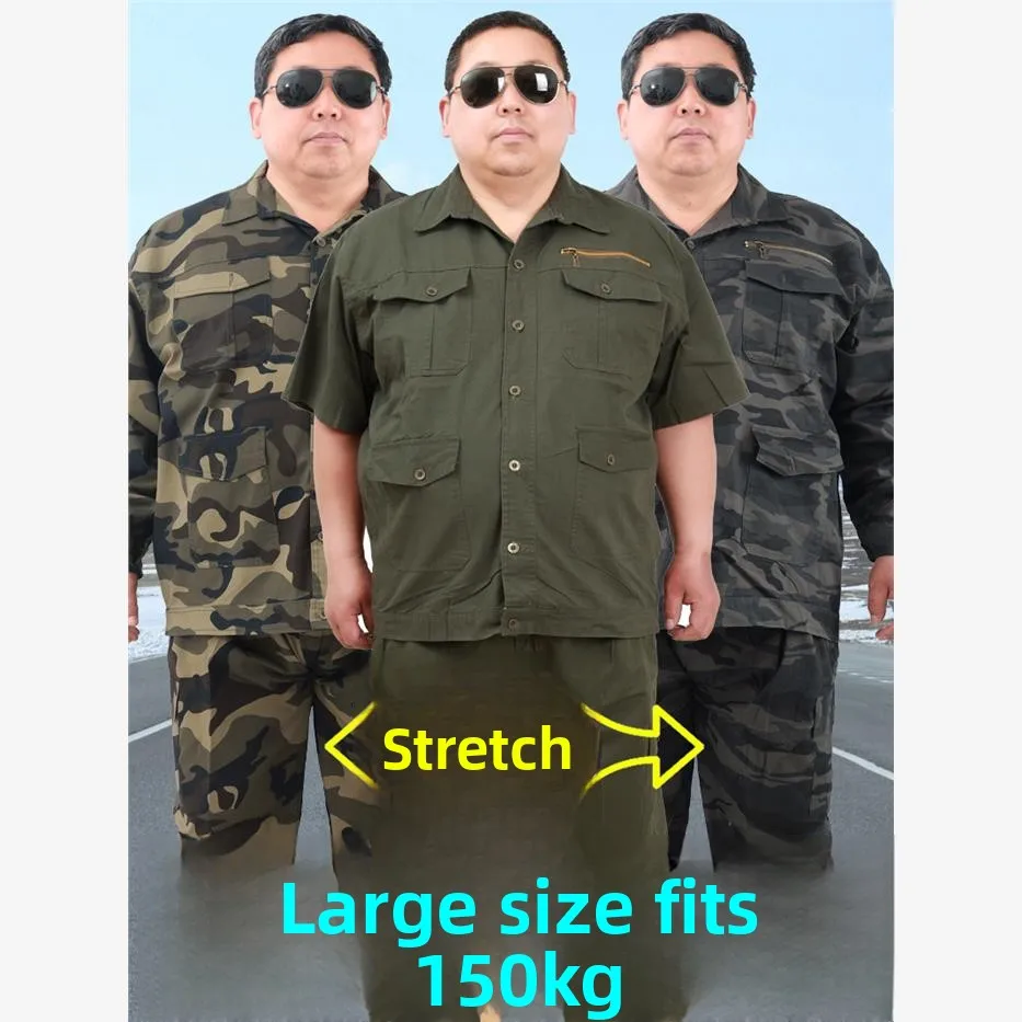 

plus Size Elastic Summer Workwear Uniform Set Thin Pure Cotton Short Sleeve Long Sleeve Labor Protection Clothing Factory Wor...