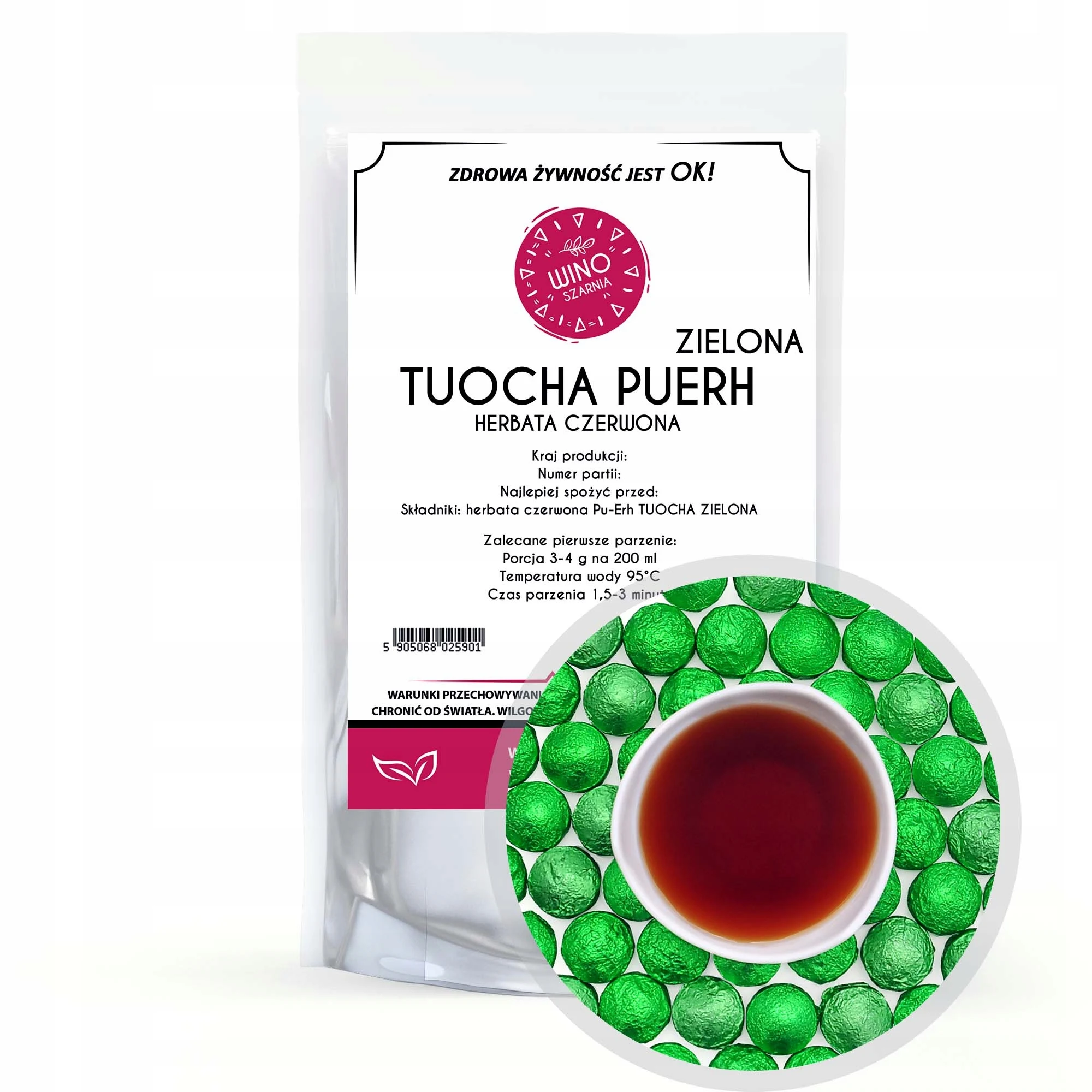 Thee Rood Geperst PU ERH TUOCHA Groen 100g Puerh