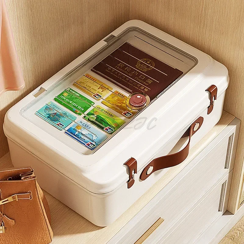Multi Functional ID Storage Bag Family Emergency Important Document Storage Leather Handle Transparent Compartment