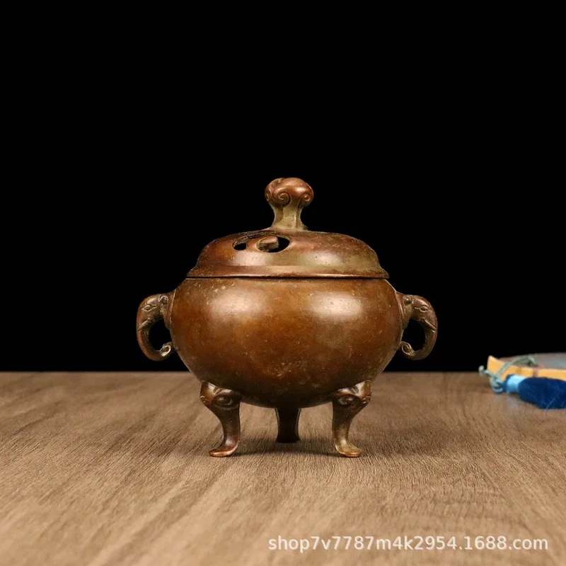 Brass alloy craft item: elephant ear three-legged incense burner, home decoration ornament