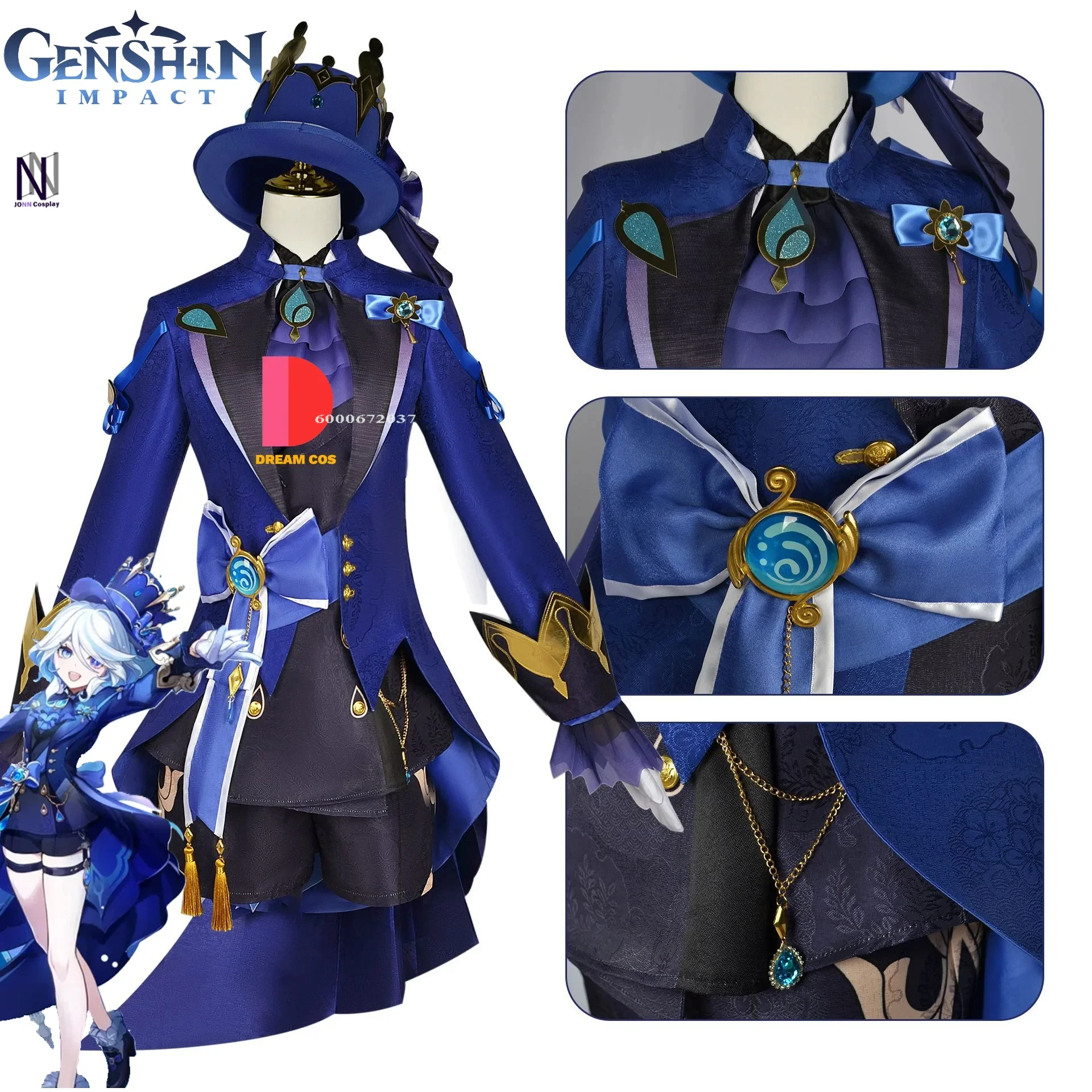 

Genshin Impact Focalors Cosplay Costume Fontaine Dark Water God Furina Anime Outfit Full Set High Quality for Fans Party Event