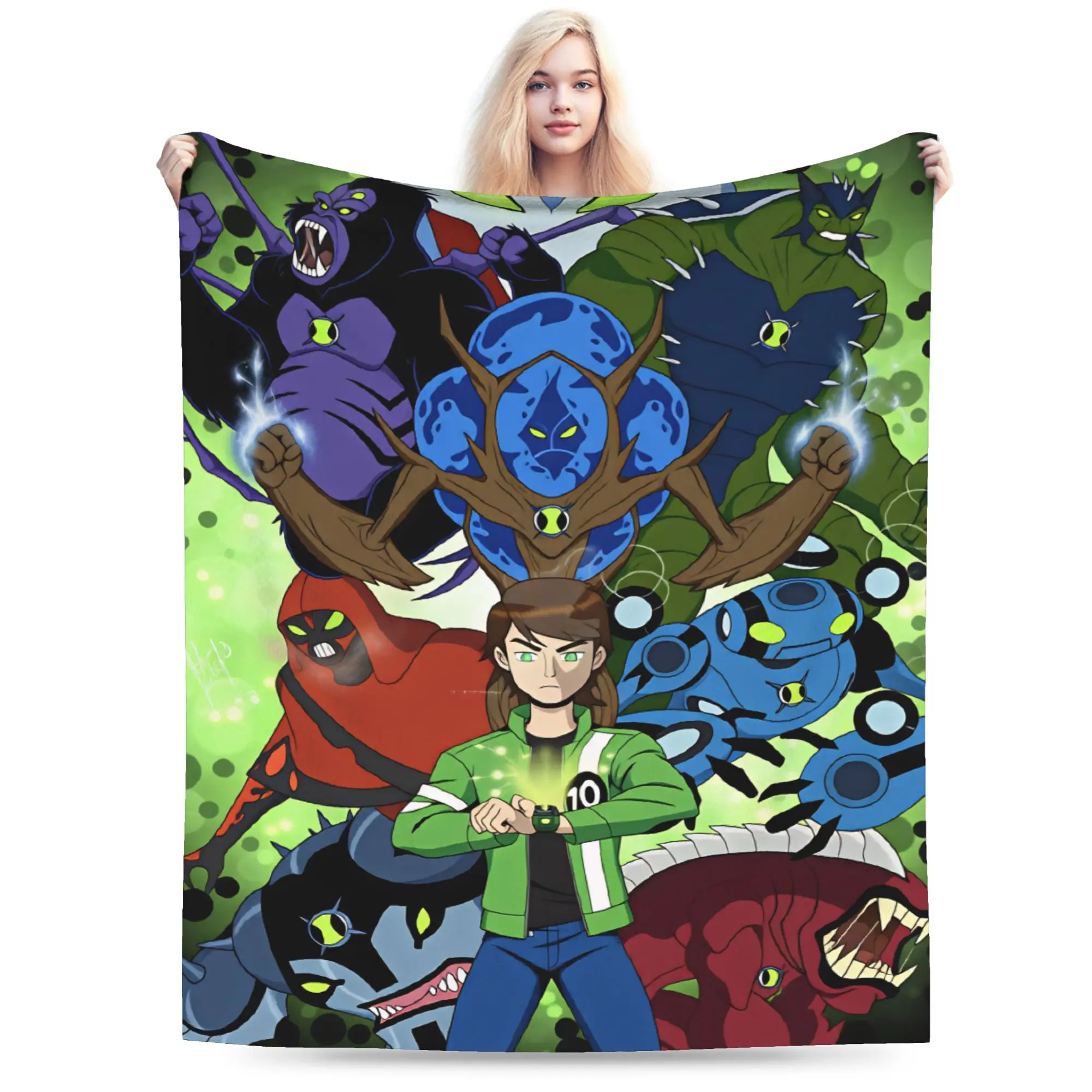 Ben 10 Cartoon Throw Blanket Warm Cozy Print Blanket  For Bedroom Camping Flannel Bedspread Bed Cover