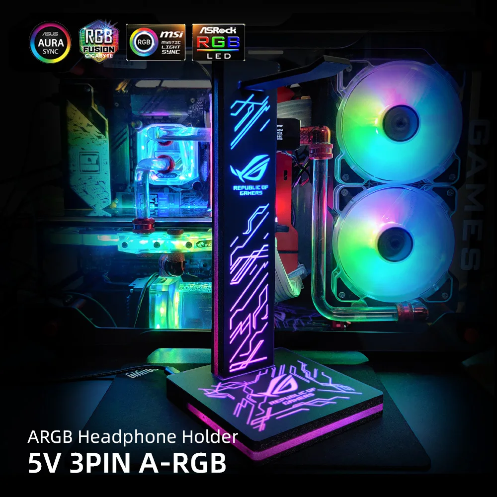 ARGB Headphone Holder PC Lighting RGB Headset Bracket DIY LOGO Earphone Stand 5V3PIN Strip AURA SNC ROG Metal Customization MOD