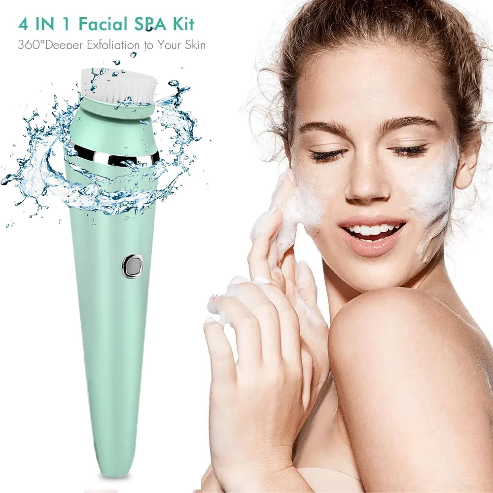 4 in 1 Electric Facial Cleansing Brush Sonic Waterproof Rotate Rechargeable Face Cleaning Tool Pore Cleaner Facial Skin Machine