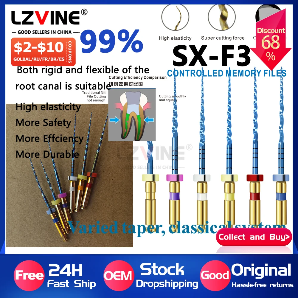

SX-F3 Blue NITI Root Canal Files 21mm/25mm/31mm Dentist Engine Use Super Rotary File Root Canal Shaping Finishing Dental Tools