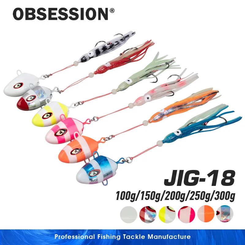 OBSESSION J18 Leurre de pêche à la traîne Inchiku en métal, type Jig, avec têtes de calamar Kabura et hameçons assistés, 100g-300g, coulant