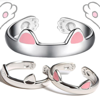 Cute Cat Ears Ring Opening Designer Cats Paw Embrace Tightly Finger Rings For Women Girls Trendy  Pink Ears Ring Jewelry Gift