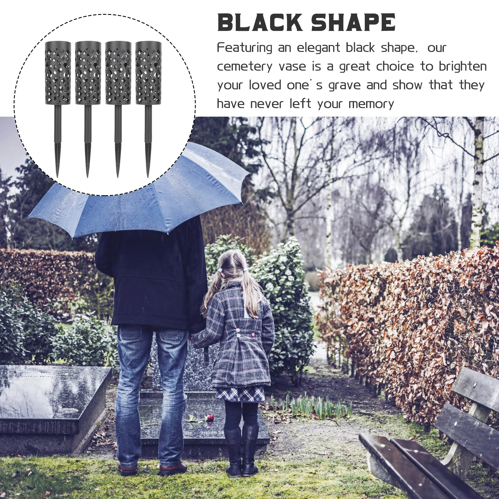 

4Pcs Grave Flower Holder Black Plastic Cemetery Vase with Spike Lawn Flower Pot for Fresh Artificial Flowers Grave Vase