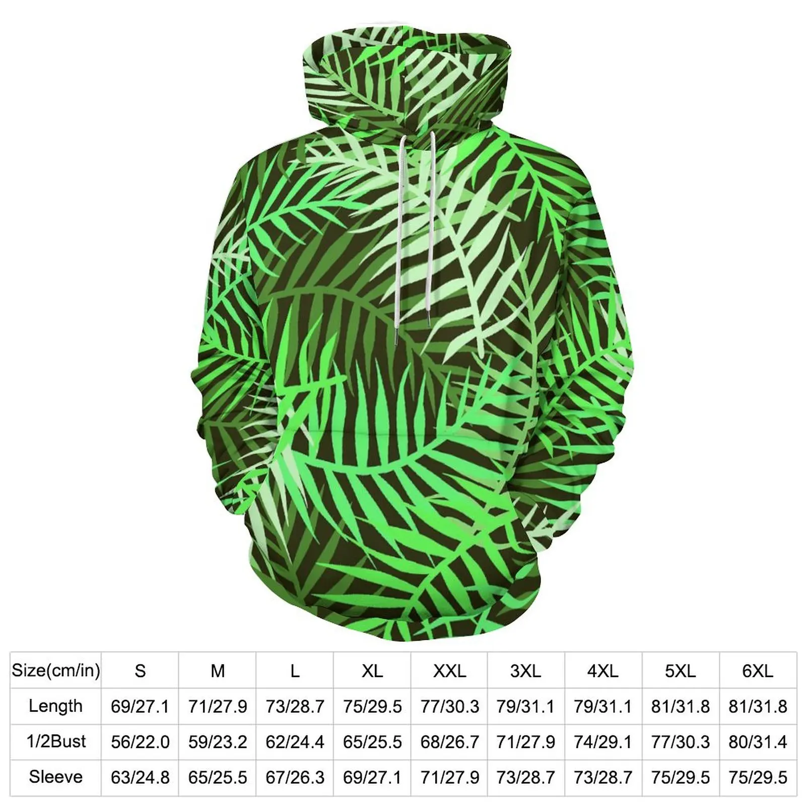 Tropical Plant Casual Hoodies Men Palm Leaves Trendy Printed Sweatshirts Winter Long Sleeve Classic Oversized Hoodie