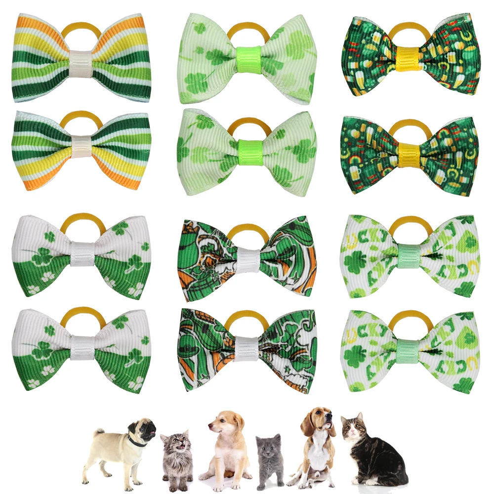 

Green Dog Bows 10/20/30pcs ST Patricks Day Pet Dog Hair Bows Rubber Bands Pet Headwear Pet Grooming Accessories