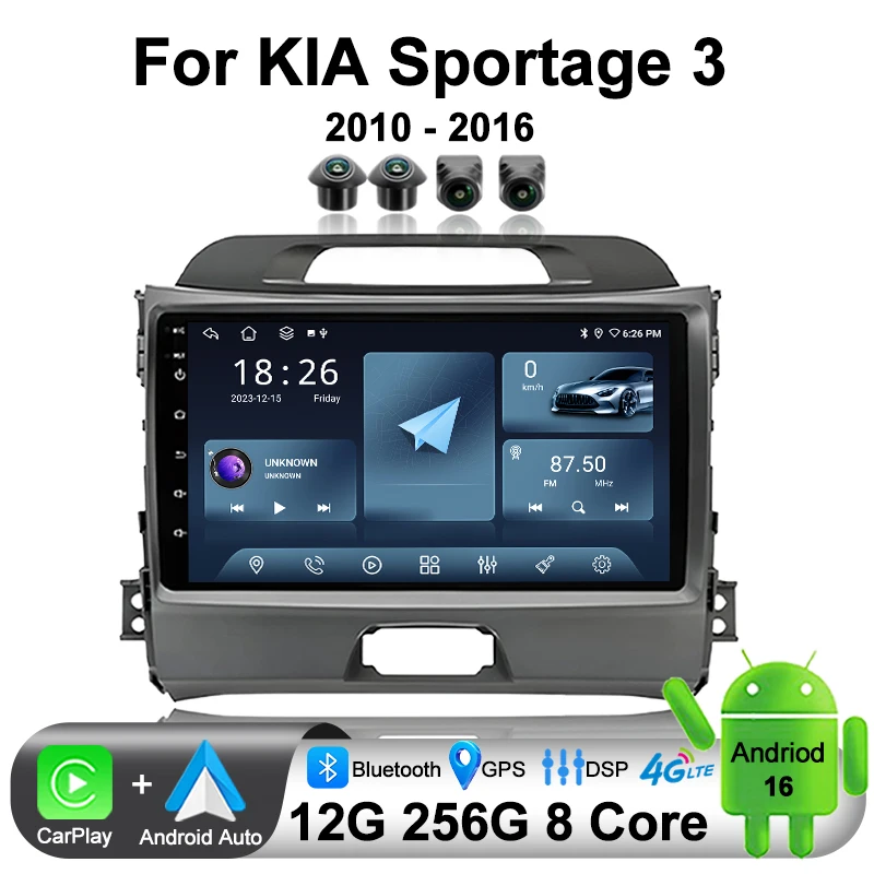 

Car Radio Android 16 For KIA Sportage 3 2010 - 2016 4G WIFI Navigation DSP Stereo Multimedia GPS Mirror Link Wireless carplay