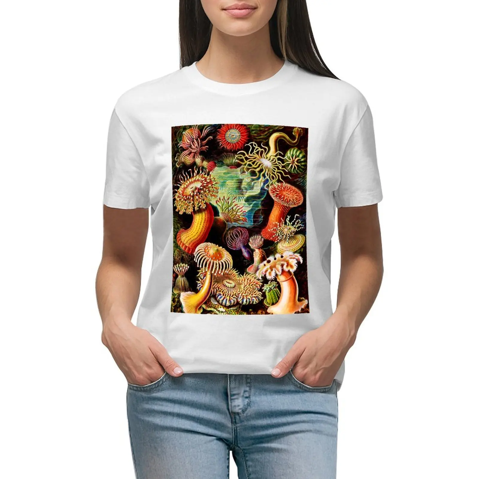 Actiniae–Seeanemonen by Ernst Haeckel -Actiniae Sea Anemones by Ernst T-shirt animal print shirt for girls t shirts for Womens