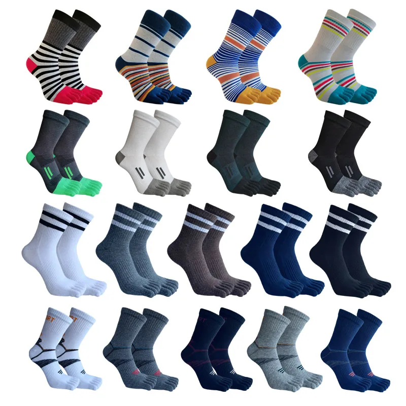 

Athletic Sport Toe Socks Man Pure Cotton Striped Sweat-Absorbing Compression Middle Tube Casual Fitness Five Finger Short Socks