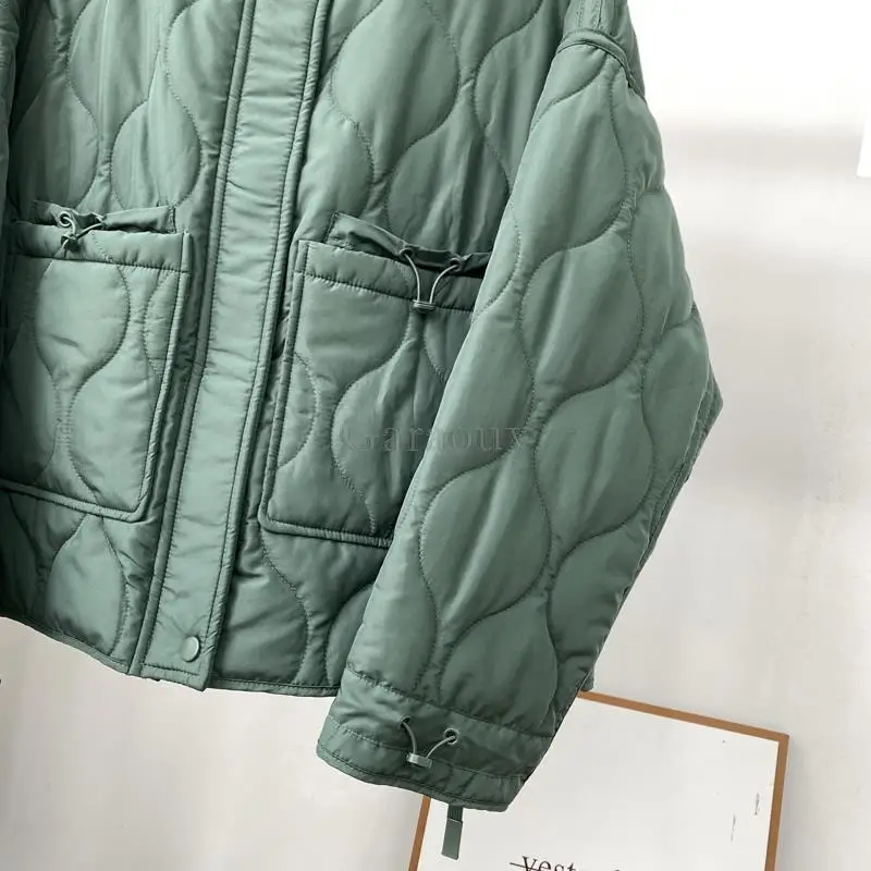 Garaouy 2023 Autumn Winter New Women Parka Coat Loose Stand Collar Pocket Cotton Clothes Female Green Jacket Warm Outwear Mujer