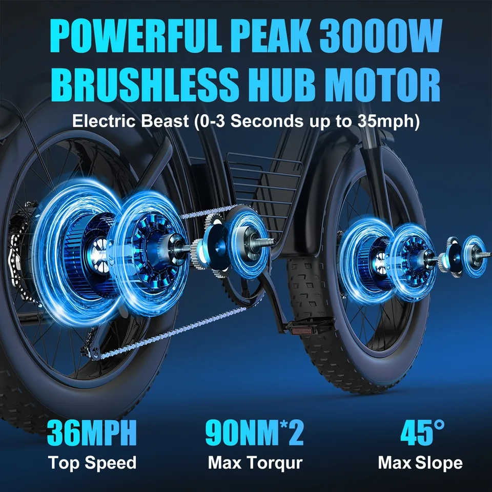 3000W Peak Dual Motors Electric Bike E-Mountain Dirt Ebike Motobike for Adults image 3