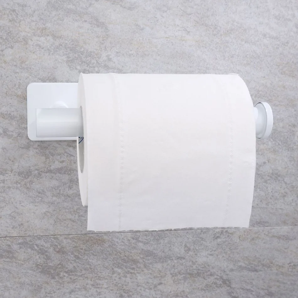 Stainless Steel Paper Holder White Adhesive Wall Mount Stand Kitchen Bathroom Toilet Paper Towel Tissue Roll Shelf Brushed Gold view 2