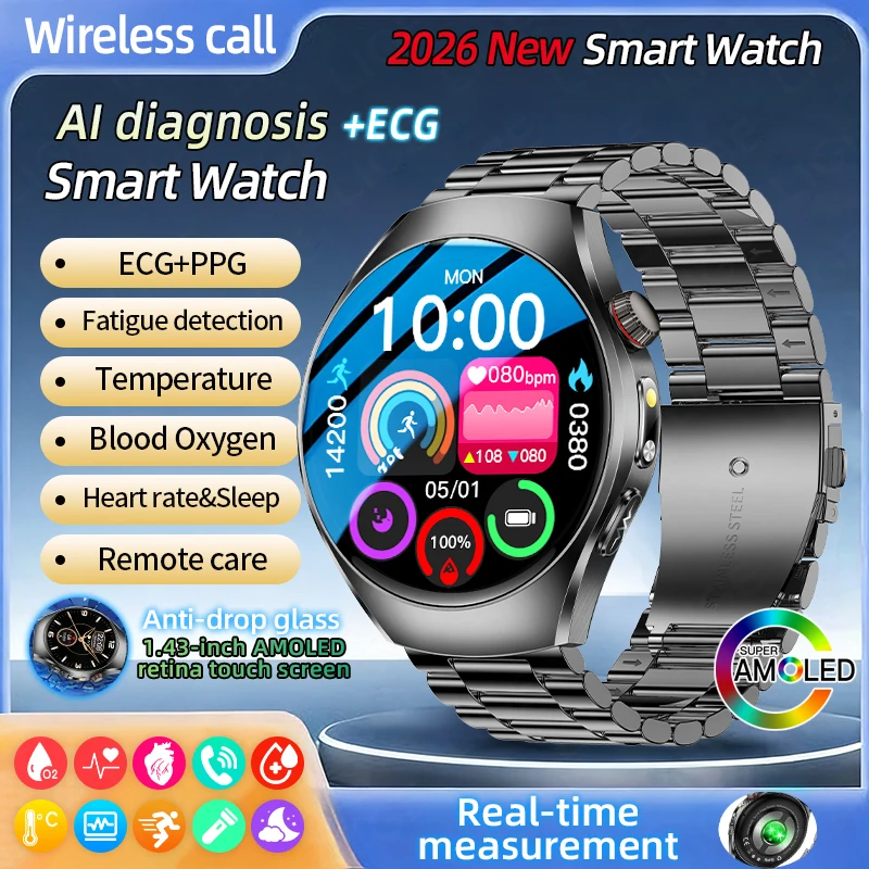 

LIGE New AMOLED Smart Watch ECG+PPG Health Management Heart Rate Blood oxygen Uric Acid Monitor Watches For Men Women Smartwatch