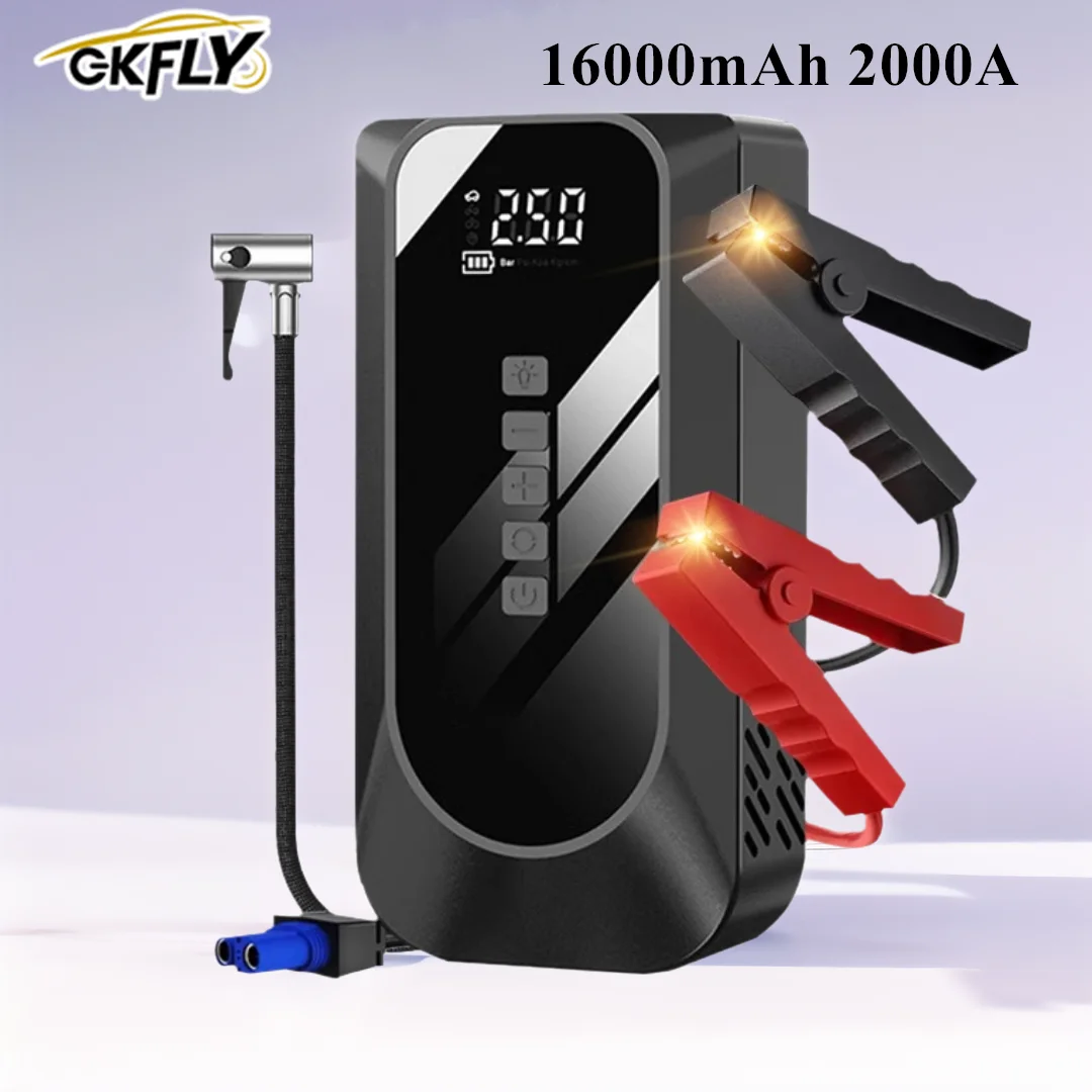 Portable 2000A 4 In 1 Car Jump Starter Air Compressor Portable Power Bank 16000mAh Car Battery Charger Booster Starting Device