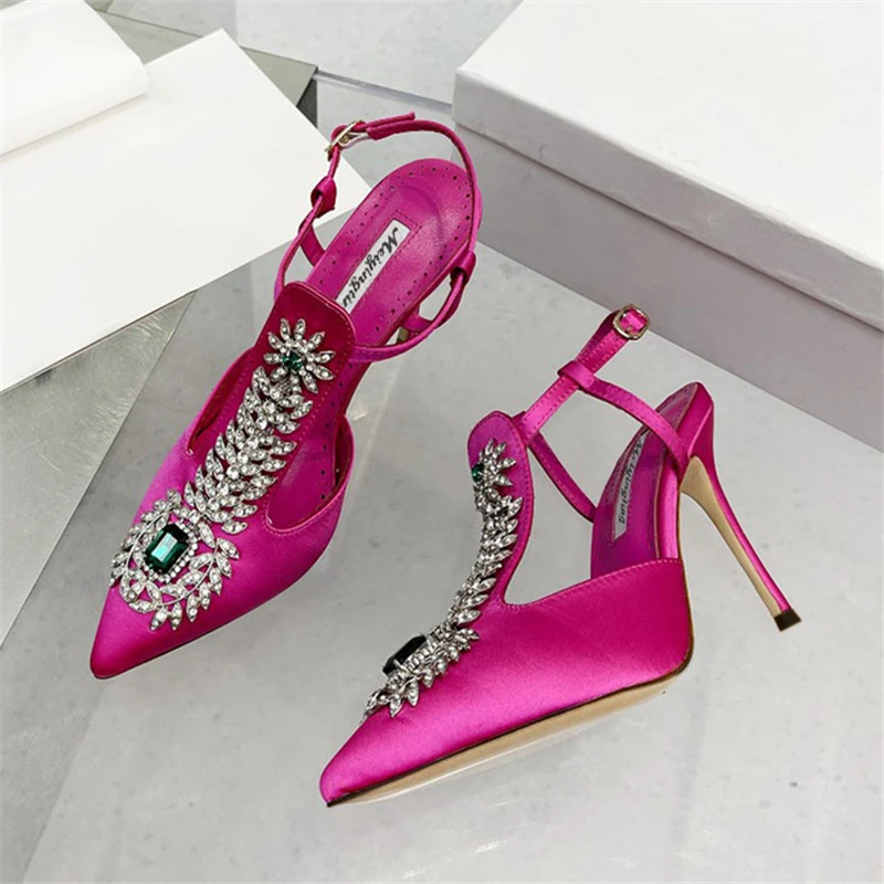 

Rosy Women's Sandals Summer 2023 Crystal Pumps T-strap High Heels Pointed Toe Dress Shoes Ladies Gladiator Stiletto Big Size