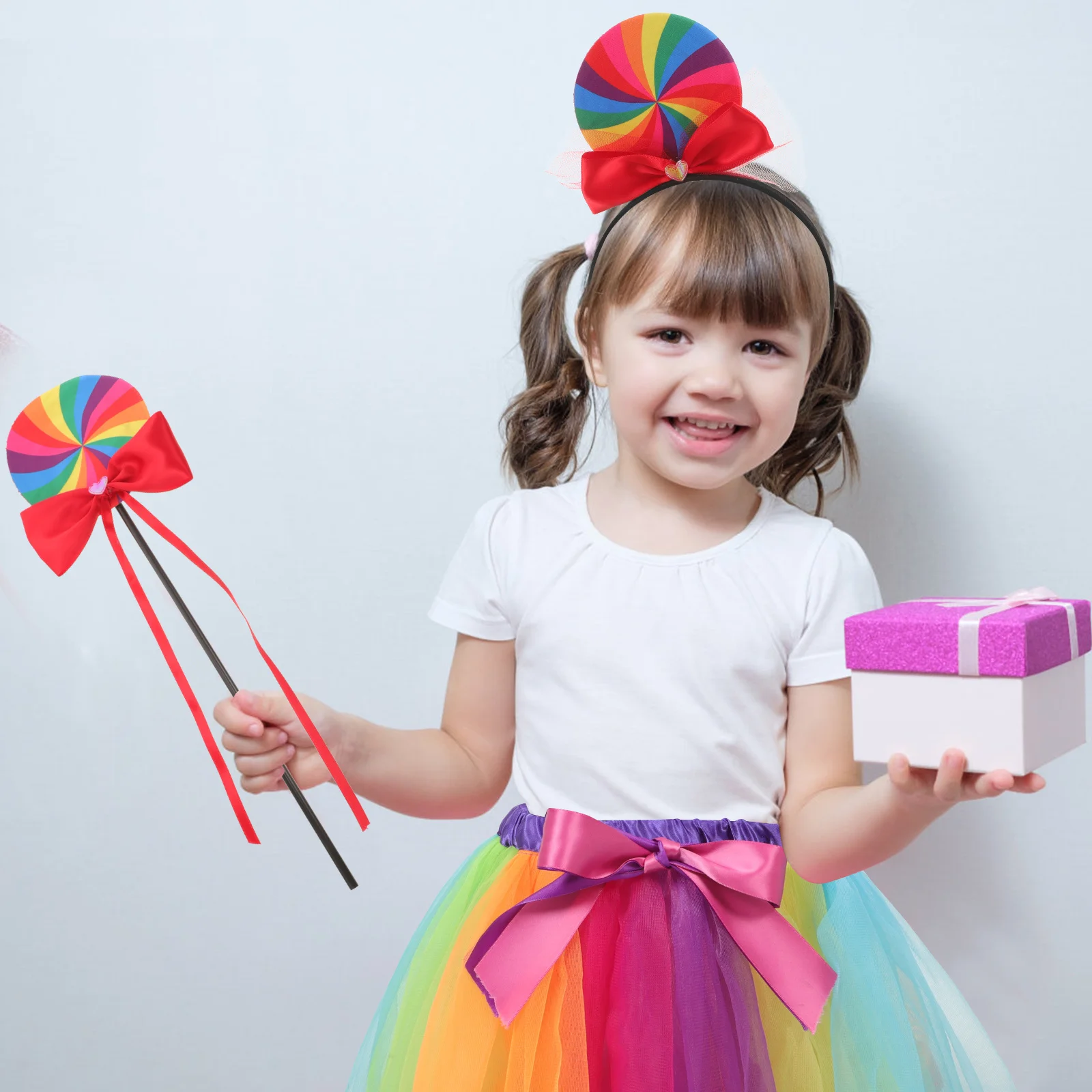 1 ensemble de Costume arc-en-ciel, jupe, bandeau, ailes, accessoires de Cosplay, fournitures de robe de Costume de fête pour enfants, ailes de Cosplay