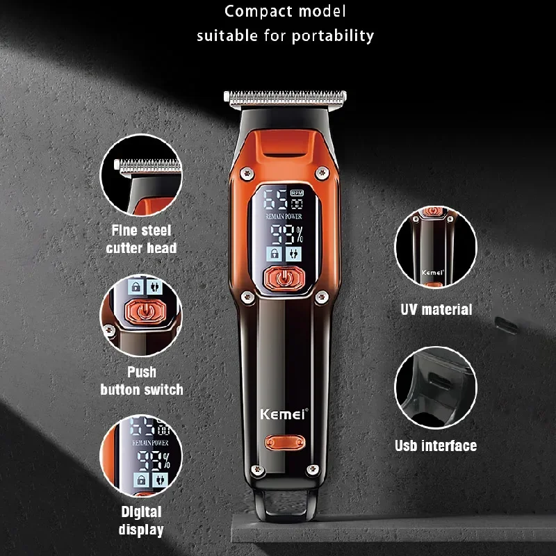 Original Kemei Barber Hair Trimmer Professional Electric Beard Hair Clipper Rechargeable Lithium Haircut Machine for Men Clipper image 3