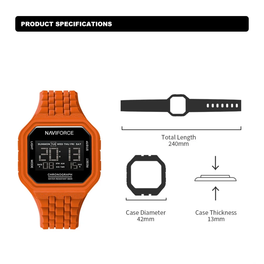 نمط جديد NAVIFORCE الرجال الساعات الإلكترونية مضيئة شاشة عرض توقيت ساعة بسيطة مقاوم للماء ساعة رياضية الصبي ساعة اليد